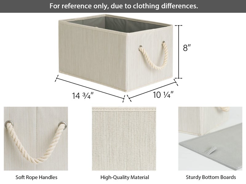 Storageworks Large Storage Baskets For Organizing  Foldable Storage Baskets For Shelves  Fabric Storage Bins With Handles  Decorative Shelf Baskets  Beige  White & Ivory  3-Pack - Image 2