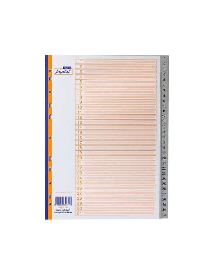 Digital Index Dividers, A4, Printed, 1-31