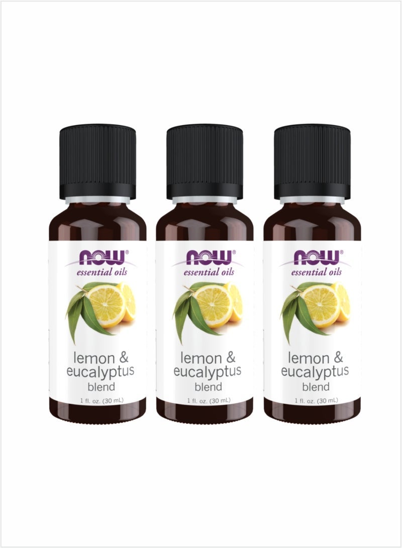 NOW Lemon & Eucalyptus Essential Oil Blend - Energizing Citrus Aroma, 30ml (Pack of 3)