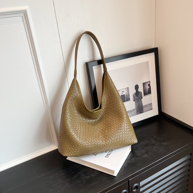 Pu Fashion Woven Commuter Bag Simple Niche Design Underarm Bag Large Capacity Single Shoulder Crosbody Bag - Image 3