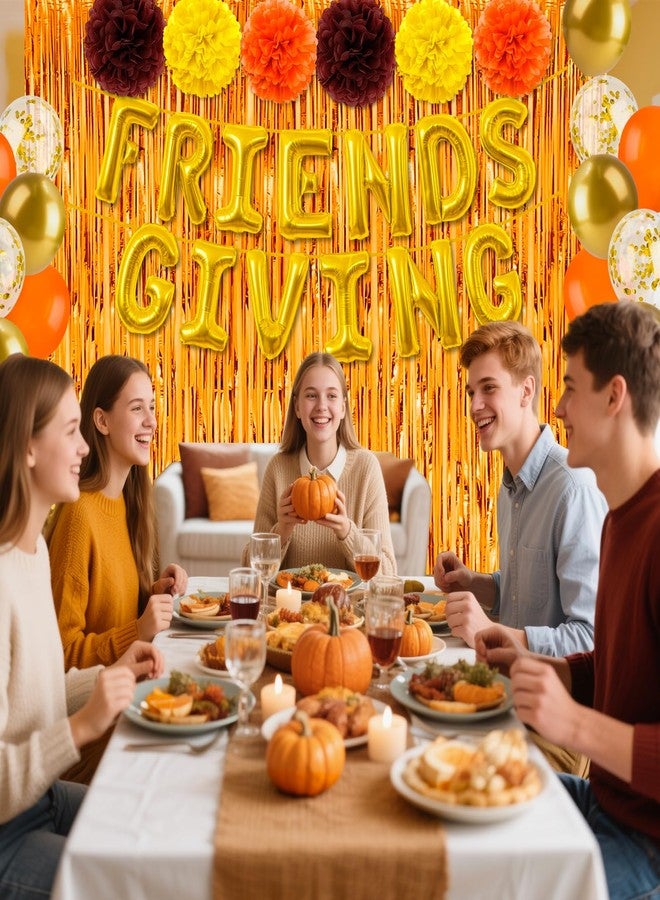REDWORD Friendsgiving Decorations, 48Pcs Friendsgiving Party Supplies Include Friendsgiving Banner Photo Booth Props Foil Fringe Curtain Foil Balloons for Thanksgiving Fall Autumn Party Home Office Decor - Image 5