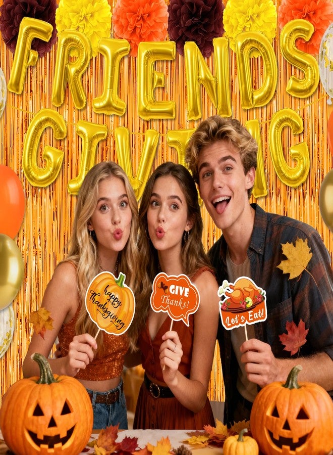 REDWORD Friendsgiving Decorations, 48Pcs Friendsgiving Party Supplies Include Friendsgiving Banner Photo Booth Props Foil Fringe Curtain Foil Balloons for Thanksgiving Fall Autumn Party Home Office Decor - Image 4