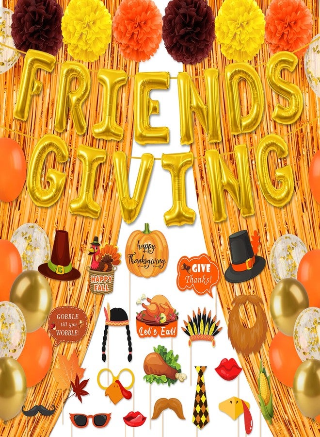 REDWORD Friendsgiving Decorations, 48Pcs Friendsgiving Party Supplies Include Friendsgiving Banner Photo Booth Props Foil Fringe Curtain Foil Balloons for Thanksgiving Fall Autumn Party Home Office Decor - Image 1