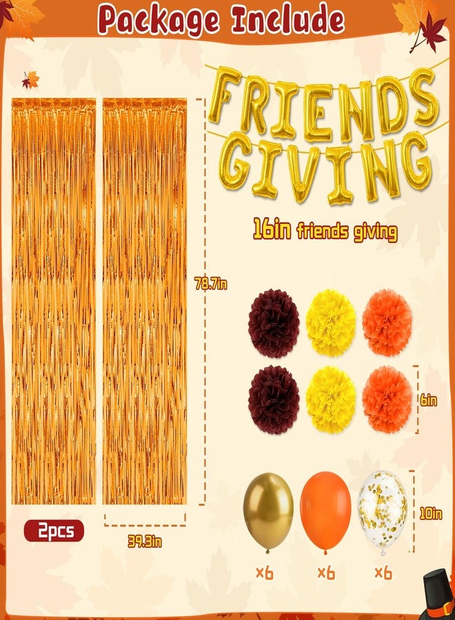 REDWORD Friendsgiving Decorations, 48Pcs Friendsgiving Party Supplies Include Friendsgiving Banner Photo Booth Props Foil Fringe Curtain Foil Balloons for Thanksgiving Fall Autumn Party Home Office Decor - Image 2
