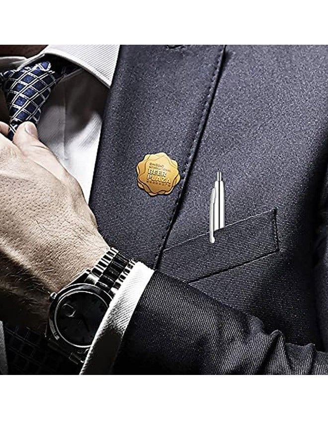 2 Pcs Sliver Click Ballpoint Pens - Black ink Medium Point(1 mm), Stainless Steel Metallic Retractable Pen - Image 2