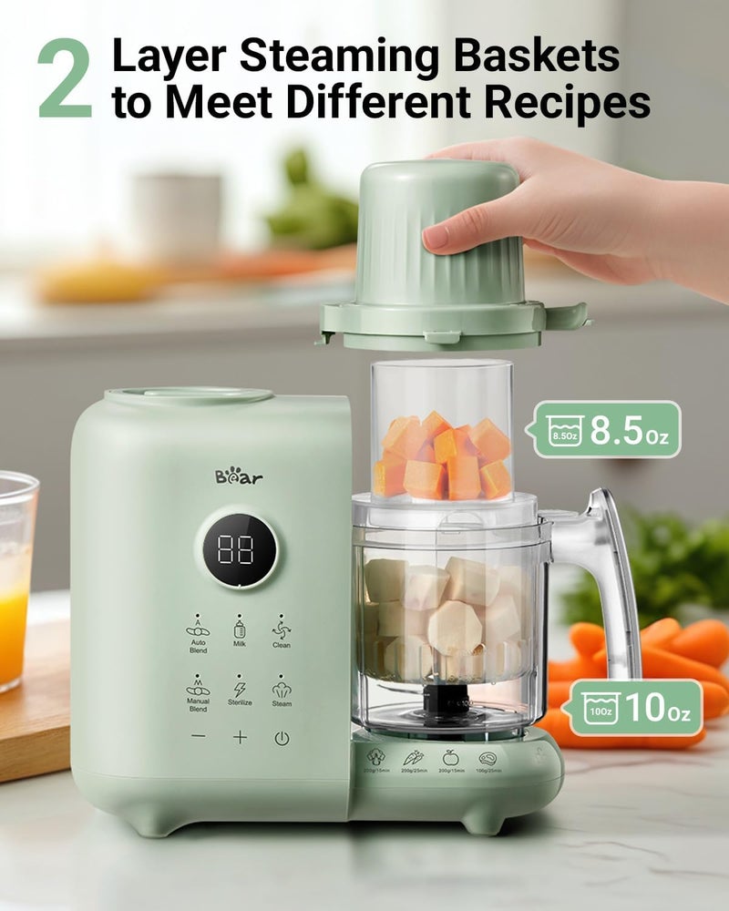 Bear 2025 Baby Food Maker with Two Layer Steam Baskets Multifunction Baby Food Processor Steamer Puree Blender Baby Food Mill with Bottle Warming Sterilizing Auto Cleaning Function BPAFree - Image 3