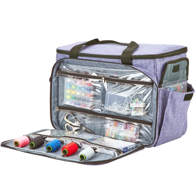 HOMEST Sewing Machine Carrying Case with Multiple Storage Pockets, Universal Tote Bag with Shoulder Strap Compatible with Most Standard Singer, Brother, Janome, Purple (Patent Design) - Image 3