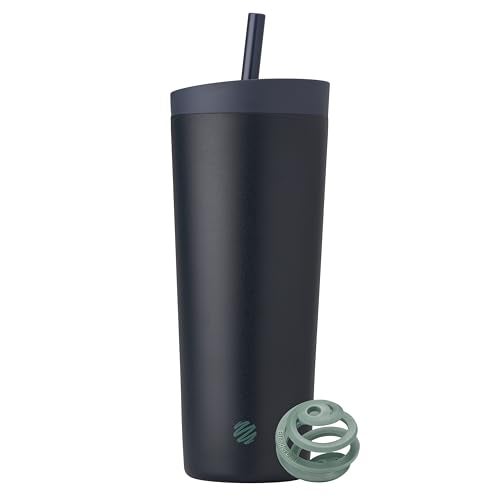 BlenderBottle 2in1 Insulated Stainless Steel Shaker Tumbler Swig Leakproof Lid Straw BlenderBall BPA Free For Protein Shakes Smoothies And Pre Workout 24 oz Midnight - Image 1