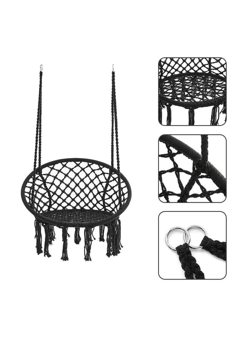 DubaiGallery Round Hammock Chair Outdoor Indoor Dormitory Bedroom Children Adult Swing Hanging Single Safety Hammock (Color : Black)  - Image 2