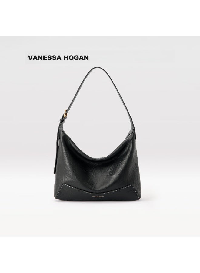 Vanessa Hogan Vh Women's Medium Hobo Bag Textured Pattern New First Layer Cowhide Commuter Versatile Shoulder Bag - Image 1