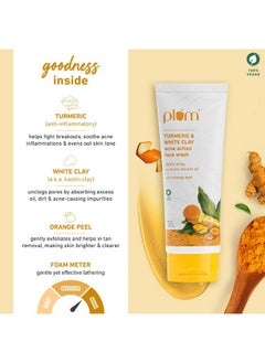 Plum Turmeric & White Clay Acne Action Face Wash | Fights Acne & Controls Excess Oil | With Turmeric White Clay & Orange Peel | Nondrying Claybased Sulphatefree Face Wash | 100% Vegan  - Image 2