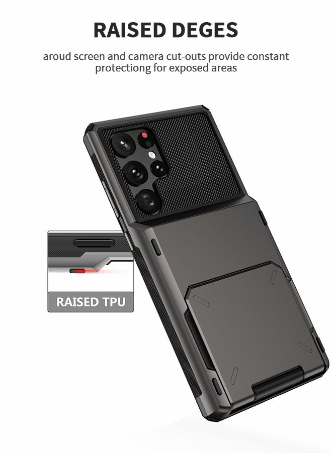 GROIC For Samsung S22 Ultra Case with Card Holder 5G 6.8 Inch Slim Double Layer Heavy Duty Protection Galaxy S22 Ultra Case Back Flip Card Slot Wallet Case for Samsung S22 Ultra(Black)  - Image 5