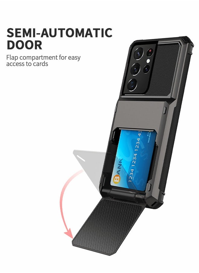 GROIC For Samsung S22 Ultra Case with Card Holder 5G 6.8 Inch Slim Double Layer Heavy Duty Protection Galaxy S22 Ultra Case Back Flip Card Slot Wallet Case for Samsung S22 Ultra(Black)  - Image 2