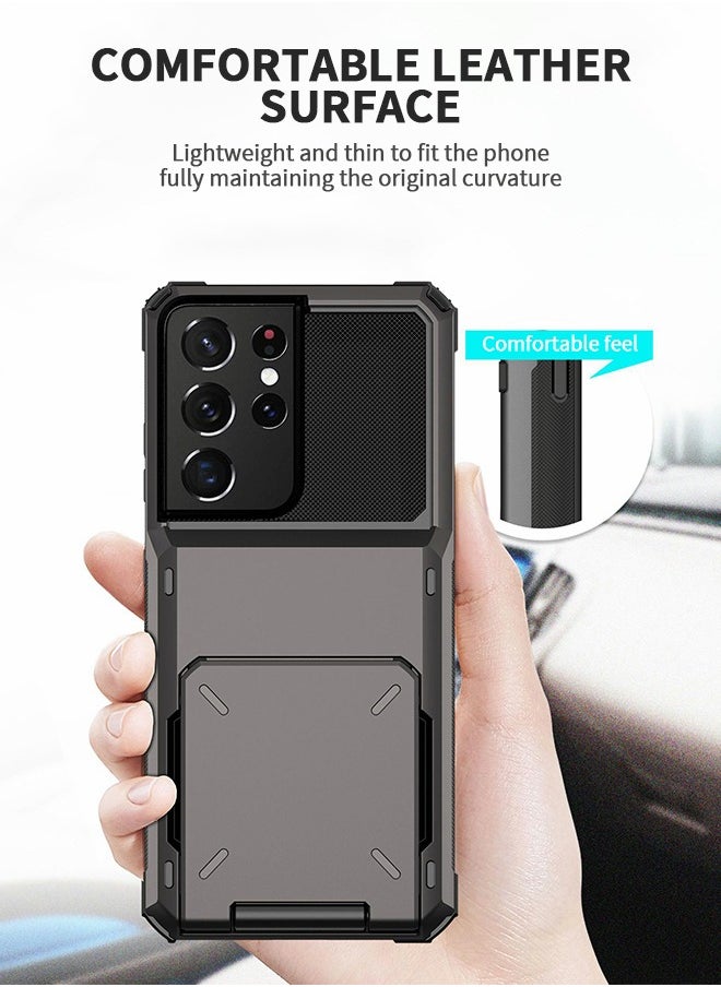 GROIC For Samsung S22 Ultra Case with Card Holder 5G 6.8 Inch Slim Double Layer Heavy Duty Protection Galaxy S22 Ultra Case Back Flip Card Slot Wallet Case for Samsung S22 Ultra(Black)  - Image 3