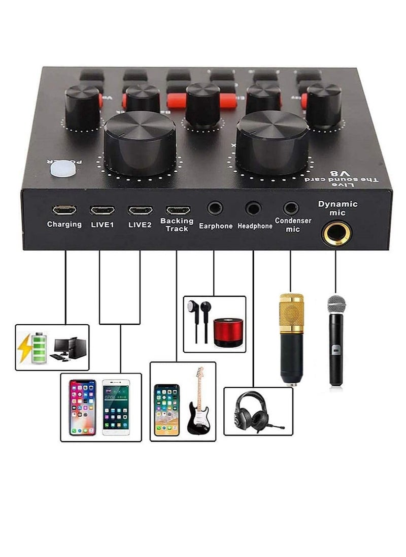 Generic Microphone,Live Sound Card & BM800 Suspension Microphone Kit Broadcasting Recording Condenser Microphone Set Intelligent Volume Audio Mixer Sound Card for Computer PC Live Sound  - Image 2