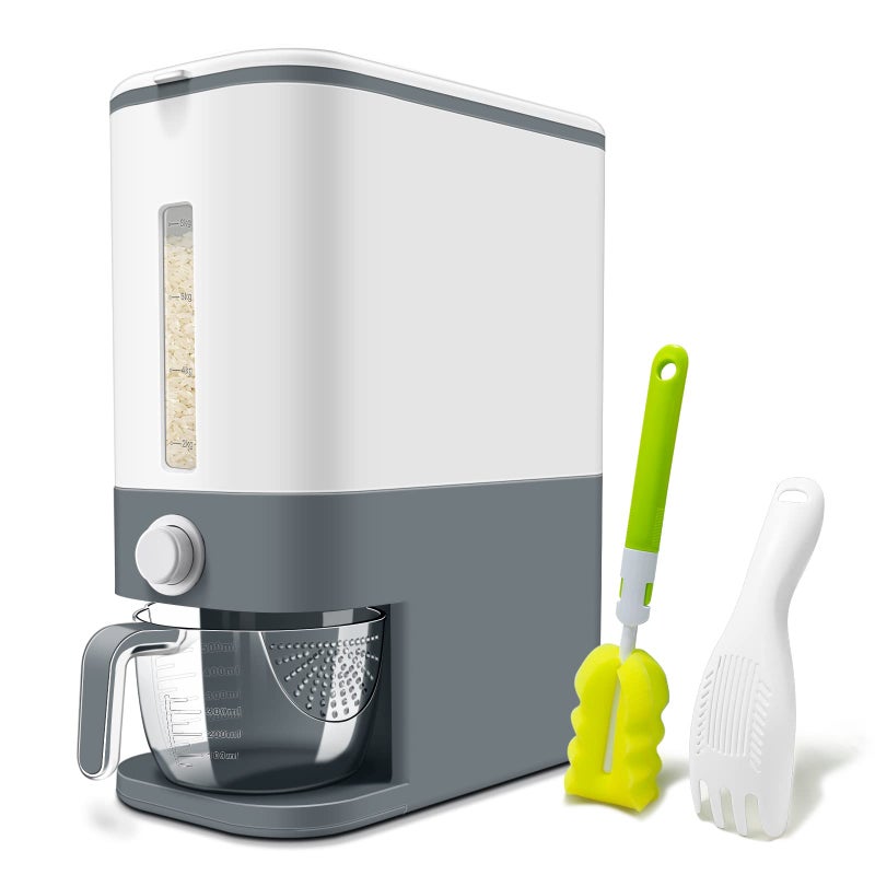 Lenwi 22-25 Lbs Rice Dispenser, Large Cereal Dry Food Storage Containers with Measuring Cup,BPA-Free Household for Kitchen Pantry Organization-Grey - Image 1