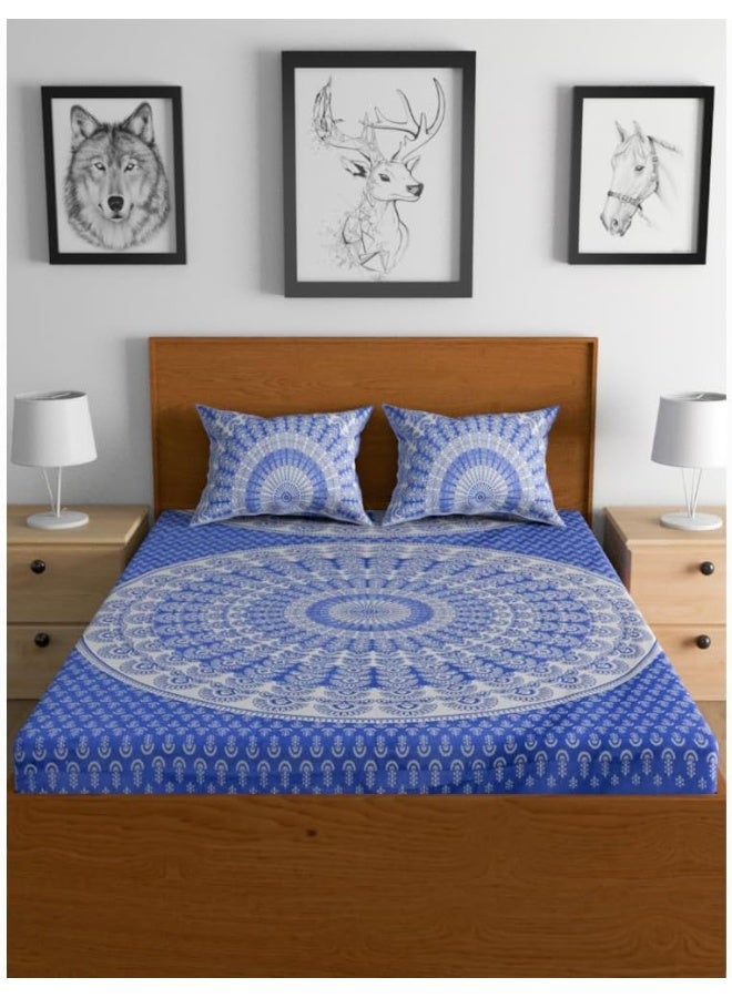 Urban Magic Urban Magic 104TC Cotton Blue Printed Queen Double Bedsheet (1 Bedsheet, 2 Pillow Covers)  - Image 2