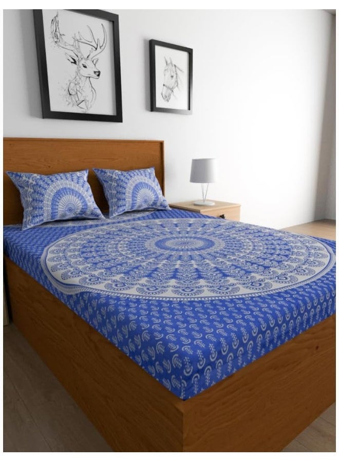 Urban Magic Urban Magic 104TC Cotton Blue Printed Queen Double Bedsheet (1 Bedsheet, 2 Pillow Covers)  - Image 1