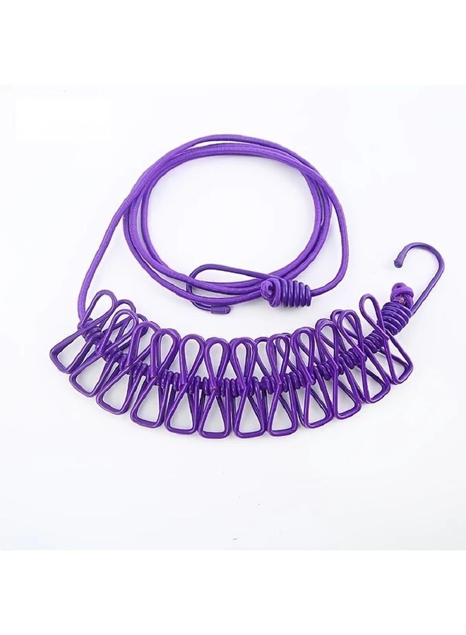 Purple Portable Adjustable Travel Clothesline With 12 Clothespins For Indoor Drying And Outdoor Camping - Image 1