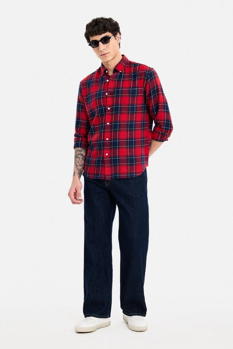 SNITCH Red Checkered Long Sleeve Regular Fit Shirt
