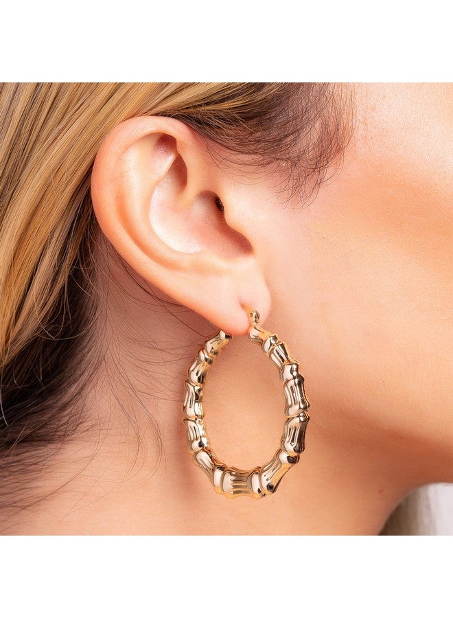 Barzel 18k Gold Plated Bamboo Hoop Earrings for Women, 40MM X 40MM - Made In Brazil - Image 4