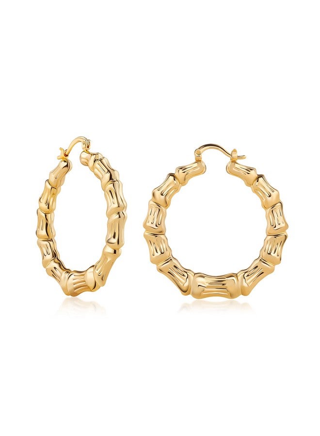 Barzel 18k Gold Plated Bamboo Hoop Earrings for Women, 40MM X 40MM - Made In Brazil - Image 1
