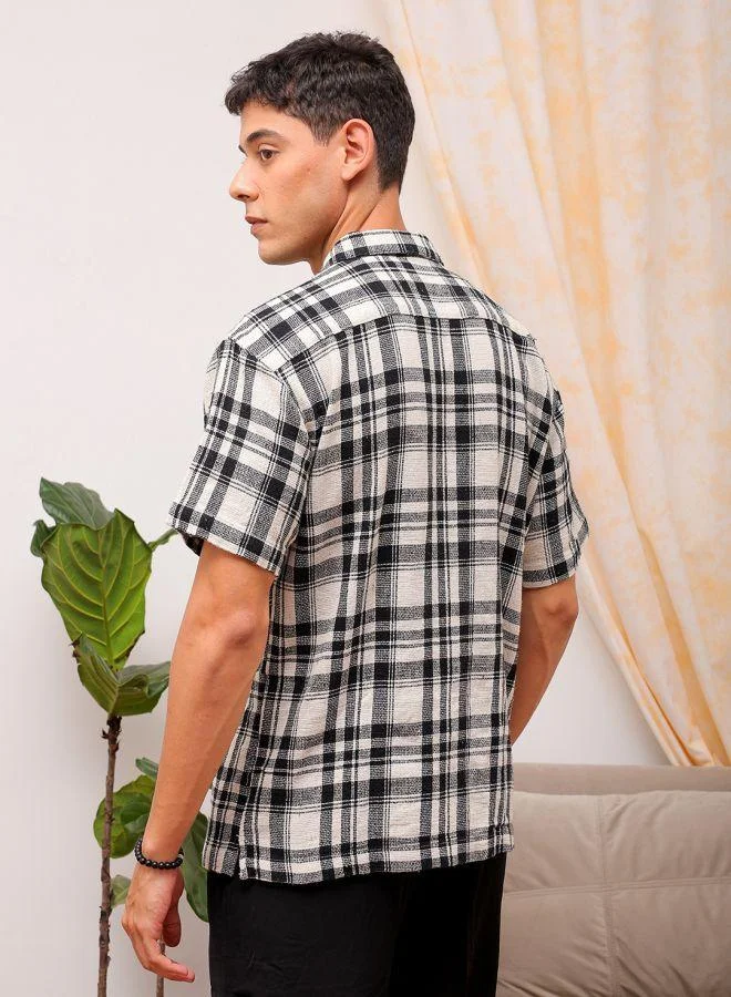 The Indian Garage Co Men Relaxed Fit Checkered Half Sleeves Cuban Collar Resort Wear Shirt