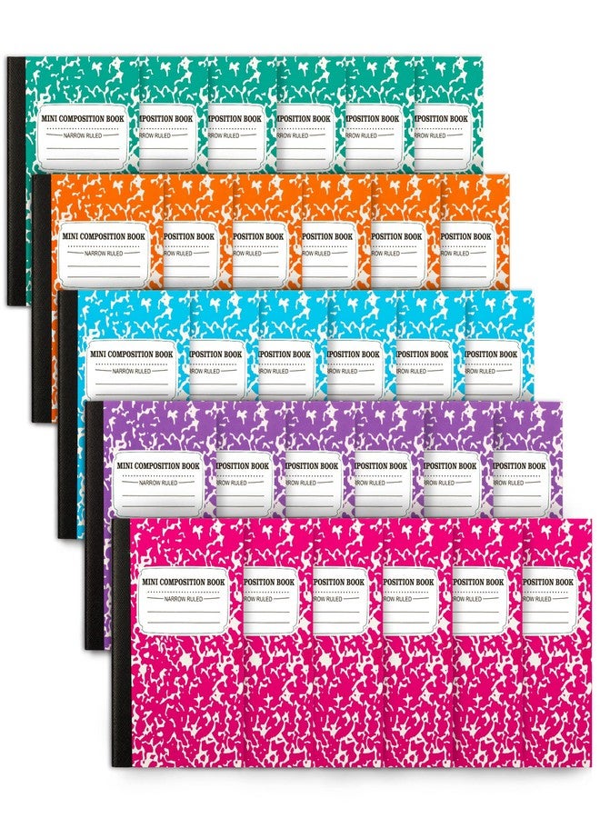 feela Mini Composition Notebook, Cute 30 Pack 5 Pastel Colors Narrow Ruled Mini Composition Books Bulk, Small Pocket Marble Journal Notebooks for Kids Students College, Pocket Size 4.5 x 3.25 in - Image 1