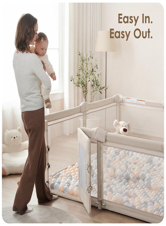 Sweeby Foldable Baby Playpen, 79x71 Inch Baby Gate Playpens for Babies and Toddlers Extra Large Play Yard with Door Child Fence and Indoor Play Pen, Beige - Image 2