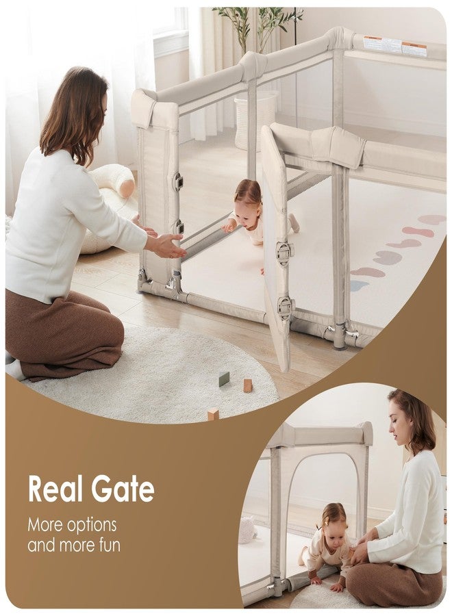 Sweeby Foldable Baby Playpen, 79x71 Inch Baby Gate Playpens for Babies and Toddlers Extra Large Play Yard with Door Child Fence and Indoor Play Pen, Beige - Image 4