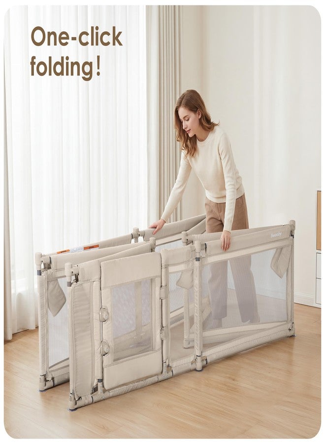 Sweeby Foldable Baby Playpen, 79x71 Inch Baby Gate Playpens for Babies and Toddlers Extra Large Play Yard with Door Child Fence and Indoor Play Pen, Beige - Image 5