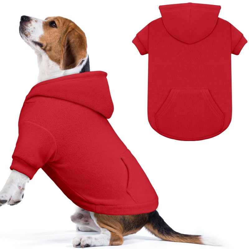 Waoduld Dog Sweaters for Large Dogs,Dog Hoodie,Warm Fleece Sweatshirt with Hood & Pocket,Leash Hole,Cozy Cold Weather Pet Clothes Sweater Hoodie for Large Dogs(Red,L) - Image 1