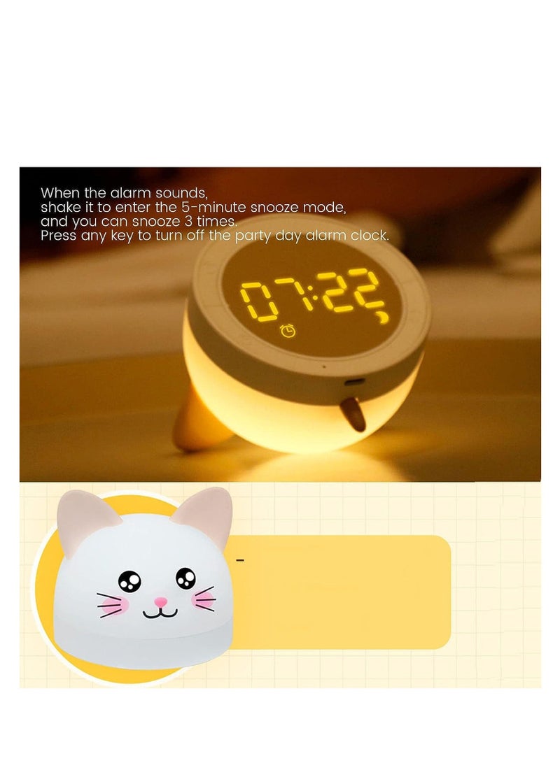 Y&D Kids Alarm Clock with Night Light, Cute Cat Digital for Kids, Toddlers 12/24H Calendar and Rechargeable Sleep Trainer Boys Girls Bedroom  - Image 4