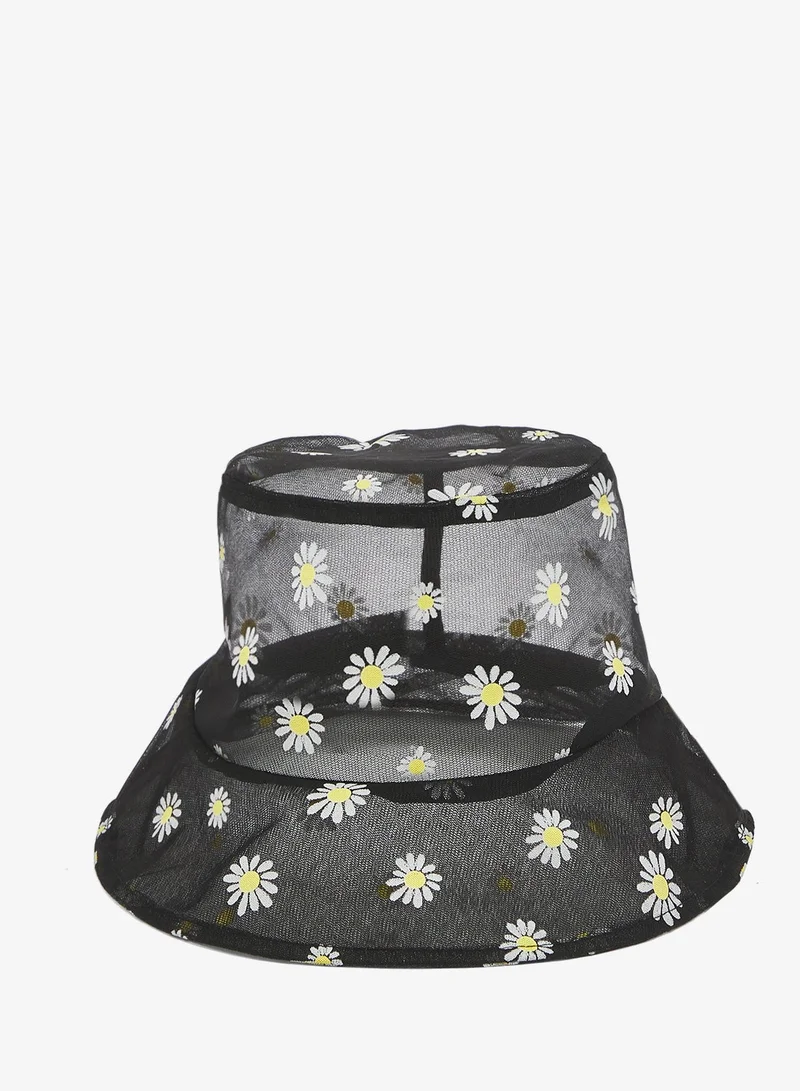 Ginger Flower Printed Net Bucket Hat