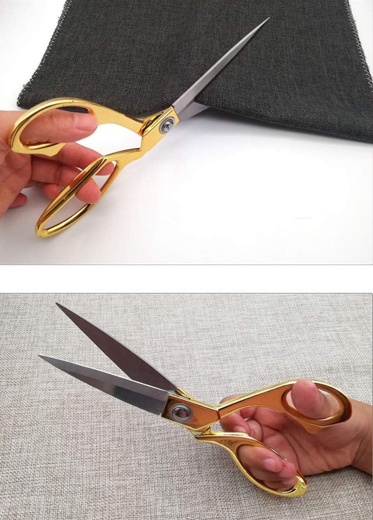 CABAX Stainless Steel Sharp Tailor Scissors for Clothing Dressmaking Shears Fabric Craft Cutting Adjustable Kitchen Scissors, Gold (9.5'') - Image 4