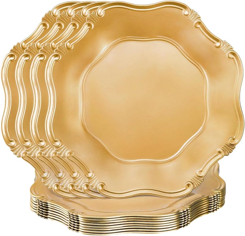 ZOOFOX Set of 12 Antique Gold Charger Plates 13 Round Embossed Chargers for Dinner Plates Decorative Plate Chargers with Engraved Baroque Rim for Dinner Table Wedding Party Event Supplies - Image 1