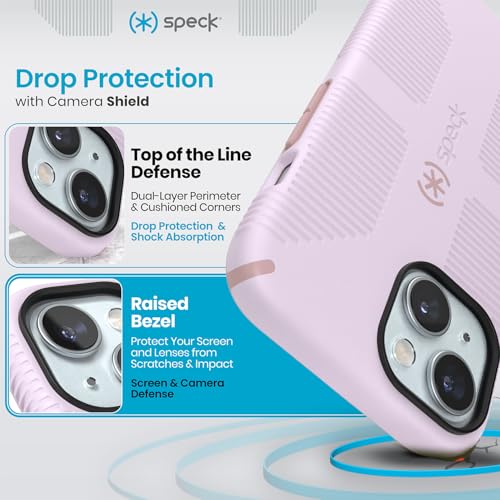 Speck iPhone 15 Case - Built for MagSafe, Drop Protection Grip – for iPhone 15 iPhone 14 & iPhone 13 - Scratch Resistant, Soft Touch, 6.1 Inch Phone Case - CandyShell Grip Soft Lilac/Carnation Petal - Image 2