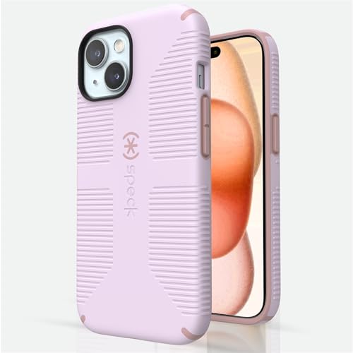 Speck iPhone 15 Case - Built for MagSafe, Drop Protection Grip – for iPhone 15 iPhone 14 & iPhone 13 - Scratch Resistant, Soft Touch, 6.1 Inch Phone Case - CandyShell Grip Soft Lilac/Carnation Petal - Image 1