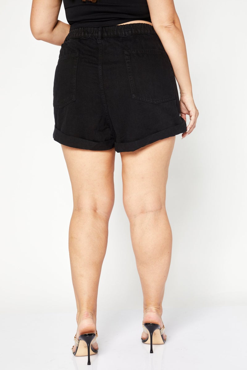 Asos Design Women Washed Denim Shorts, Black  - Image 2
