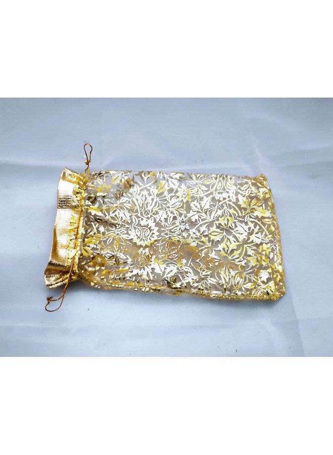 3A Featuretail 6 Inch x 8 Inch Net Fabric Drawstring Pouch for Dry Fruits Packing, Organza Shagun Potli, Bags for Return Gifts Pack, Pouches For Jewellery (Pack of 50, Gold) - Image 5