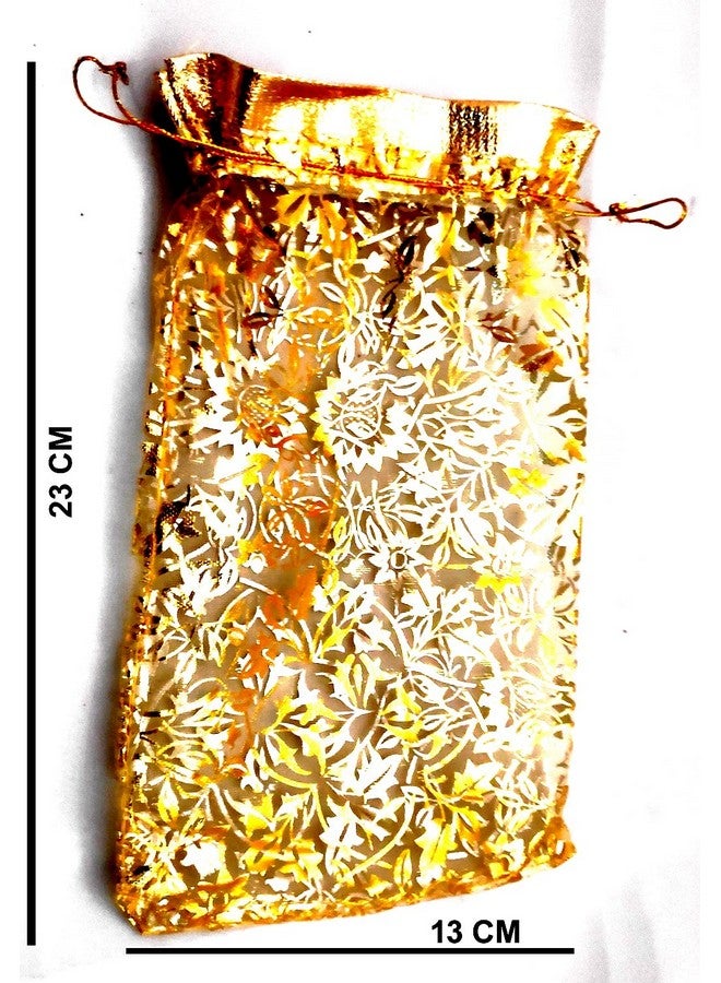 3A Featuretail 6 Inch x 8 Inch Net Fabric Drawstring Pouch for Dry Fruits Packing, Organza Shagun Potli, Bags for Return Gifts Pack, Pouches For Jewellery (Pack of 50, Gold) - Image 2