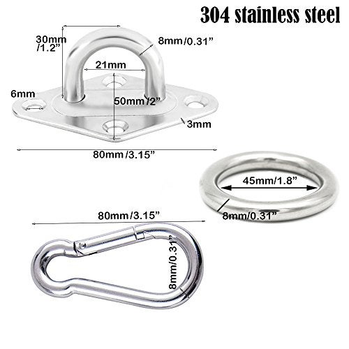 TooTaci Hammock Hook Heavy Duty, 1100lb Capacity Hammock Hanging Kit, 304 Stainless Steel Ceiling Hook with O Ring, Bolt Screws, for Indoor Outdoor Hammocks Wall Mount Kit, Swing Chair Hanging - Image 2