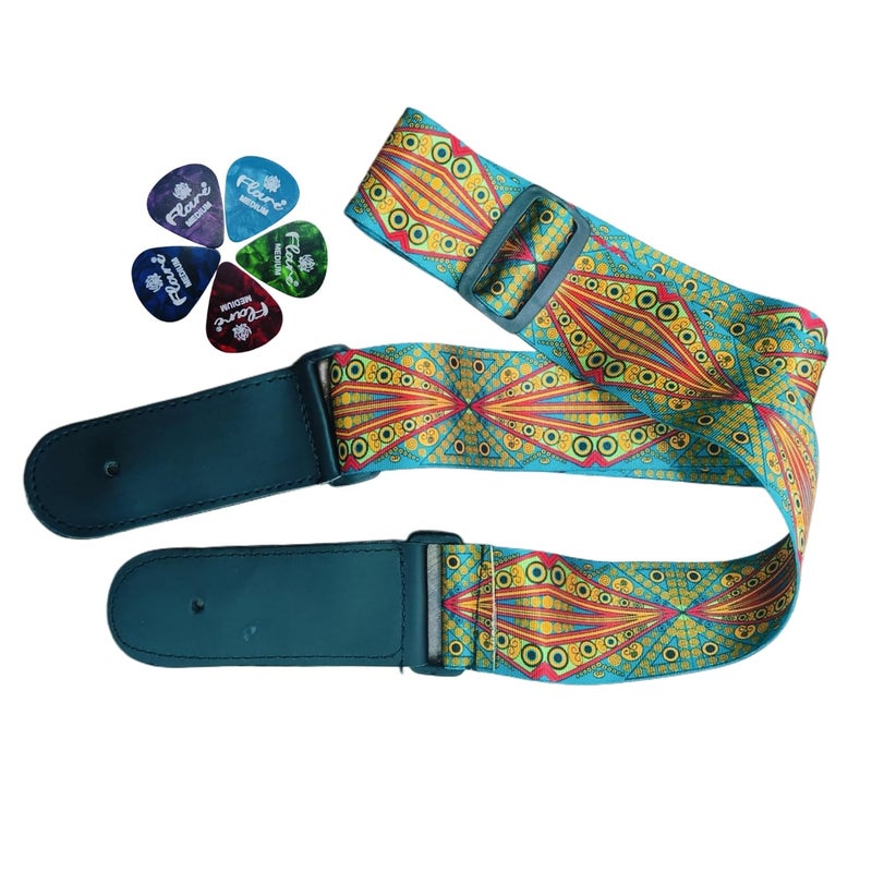 Flare Stylish Double Print Belt for Guitar and Ukulele with 5 Picks - Image 1