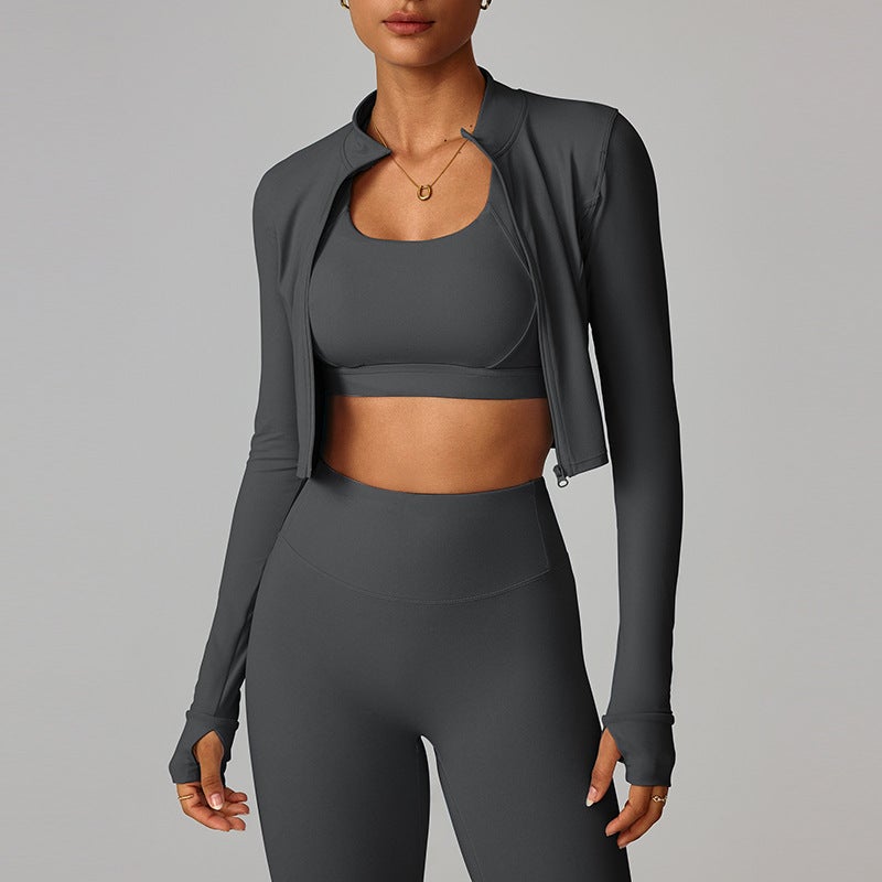 Zipper Front Running Yoga Jacket for Women - Quick-Dry, Slim Fit, Long Sleeve