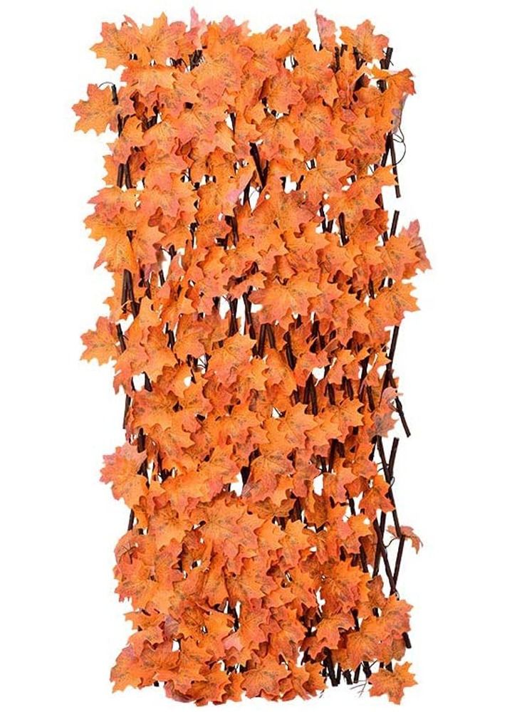 LINGWEI 2 pcs Wooden Fence with Artificial Plant Maple Leaves Orange - Image 1