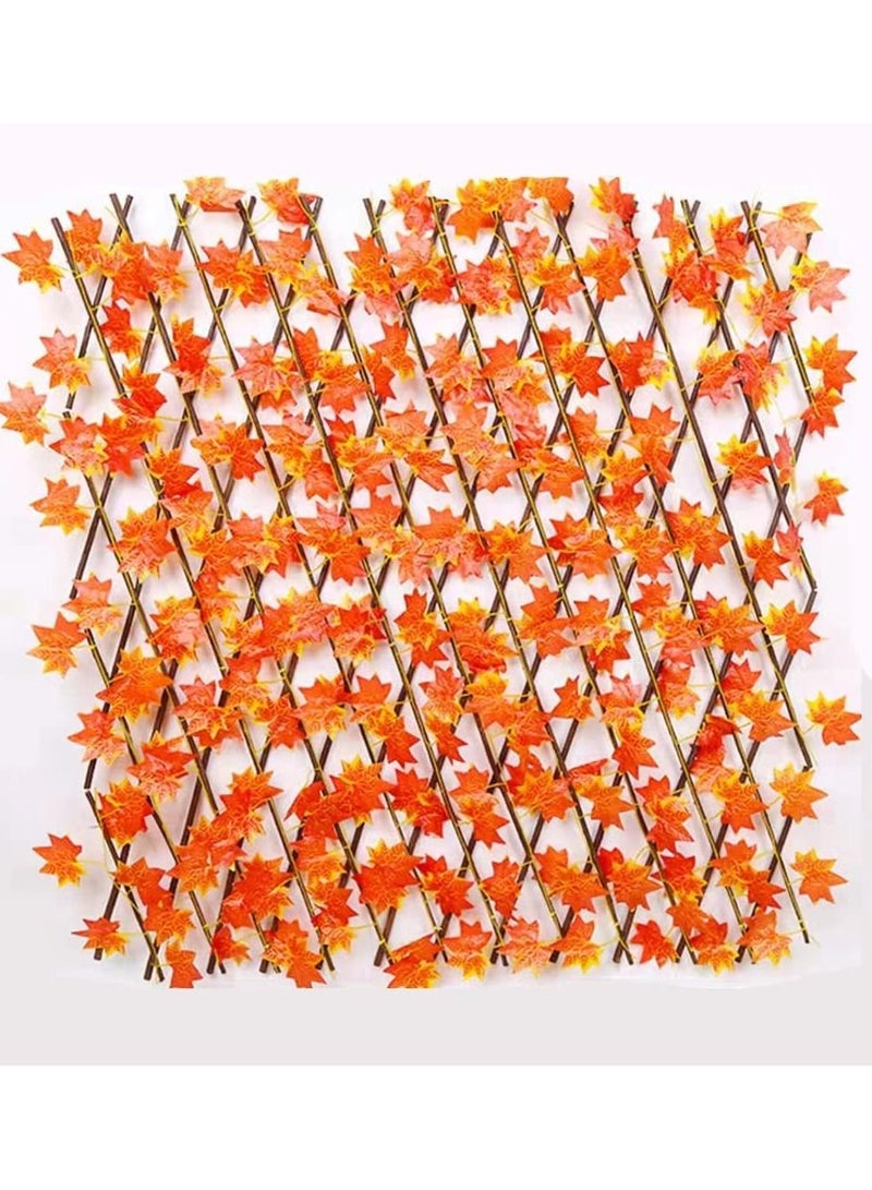 LINGWEI 2 pcs Wooden Fence with Artificial Plant Maple Leaves Orange - Image 2
