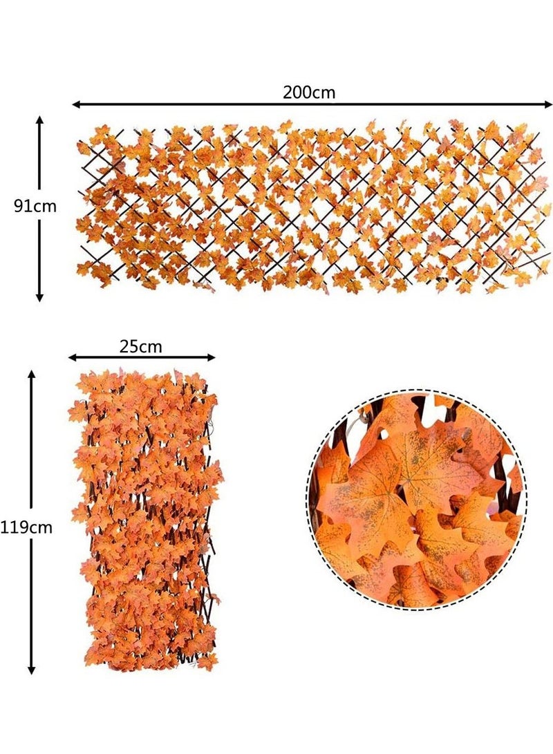 LINGWEI 2 pcs Wooden Fence with Artificial Plant Maple Leaves Orange - Image 3
