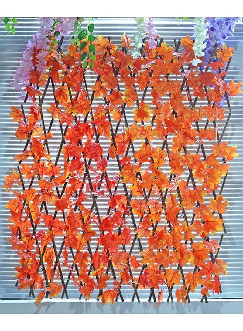 LINGWEI 2 pcs Wooden Fence with Artificial Plant Maple Leaves Orange - Image 4