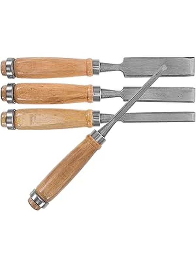 4Pcs Wood Chisel Set with Wood Handle Flat Tip for Carving Sculpting Craft Projects - Image 1