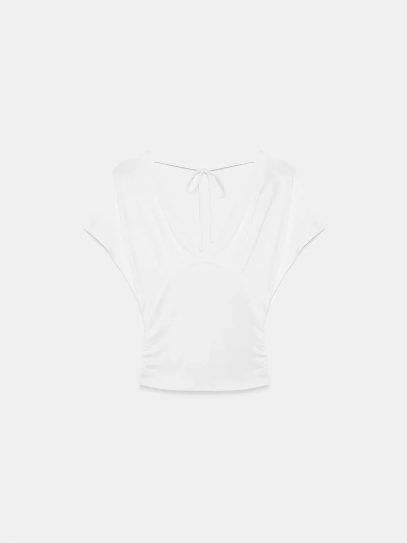 Dilvin White DILVIN Slim Fit V-Neck Tie Detail Blouse for Women | Best Price UAE